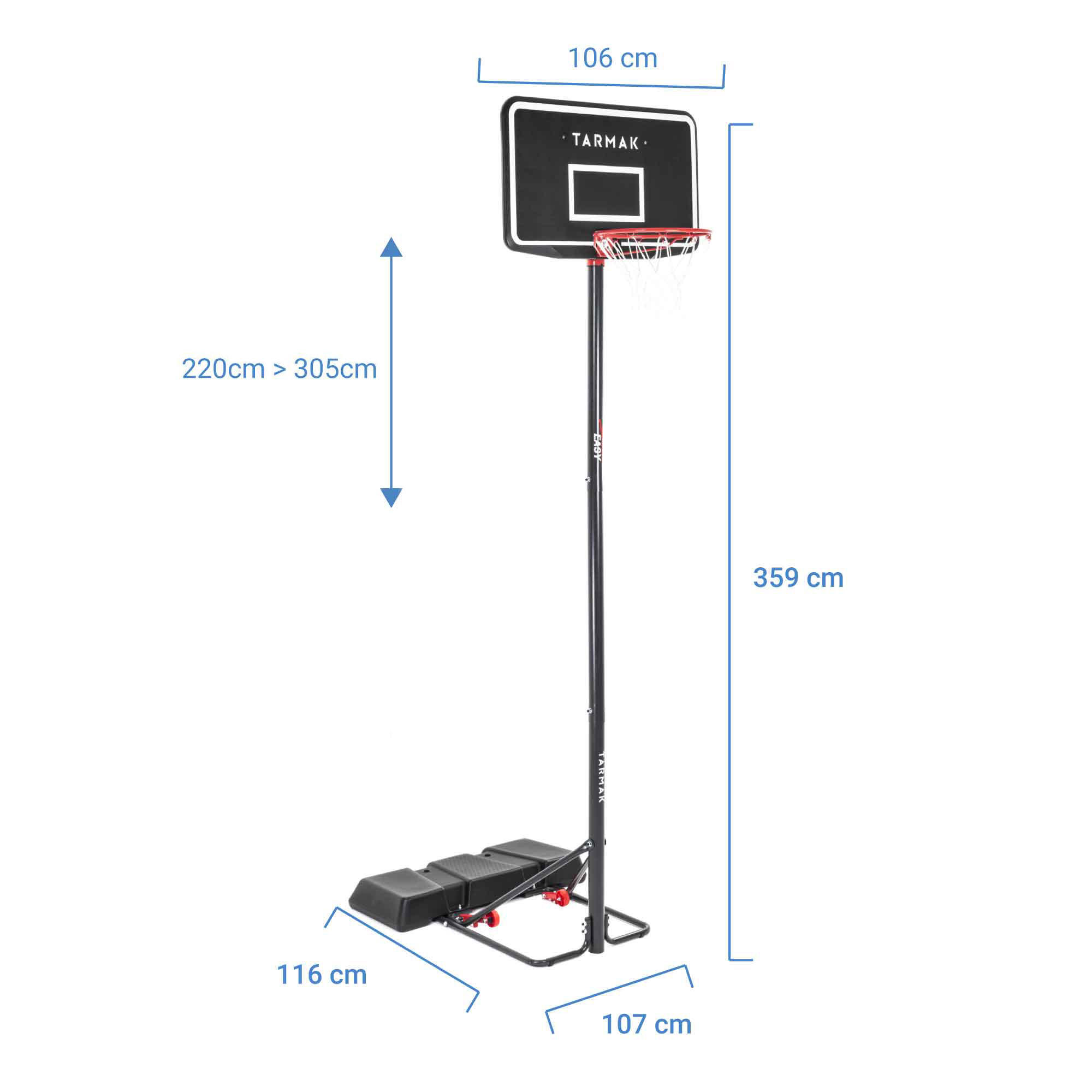 Basketball Hoop with Adjustable Stand (from 2.20 to 3.05m) B100 Easy - Black 5/14