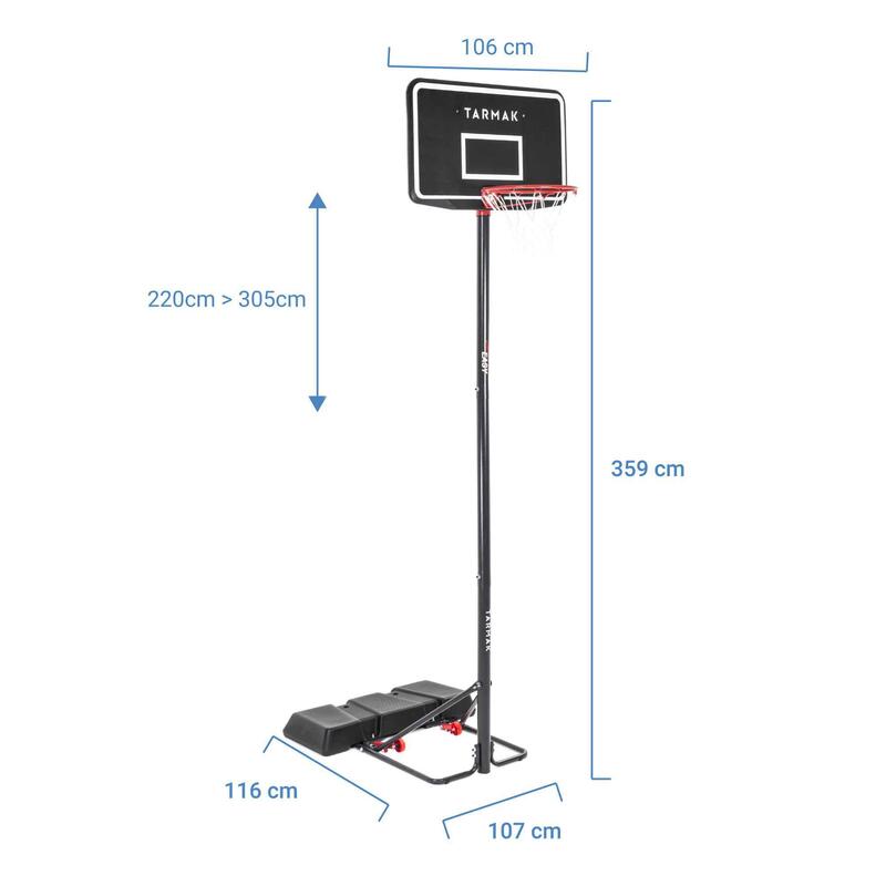 Basketbalpaal B100 Easy verstelbaar van 2,20 m tot 3,05 m zwart