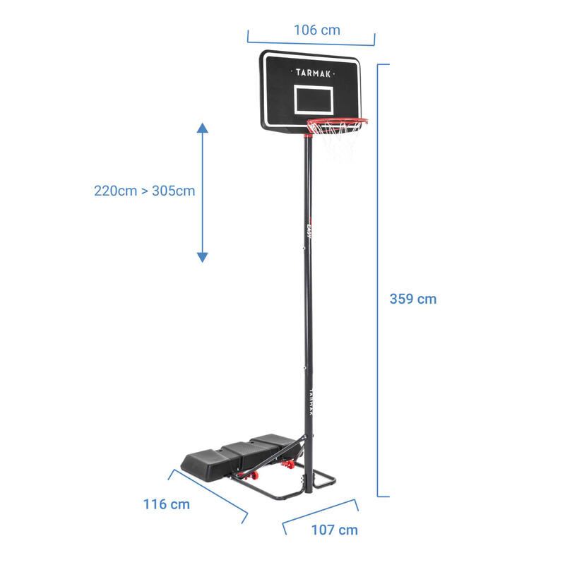 Ayarlanır Basketbol Potası - 2,20m / 3,05m - Siyah - B100 Easy