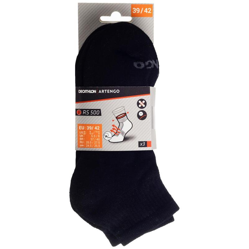 Calcetines media caña de tenis Pack de 3 Artengo RS 500 negro