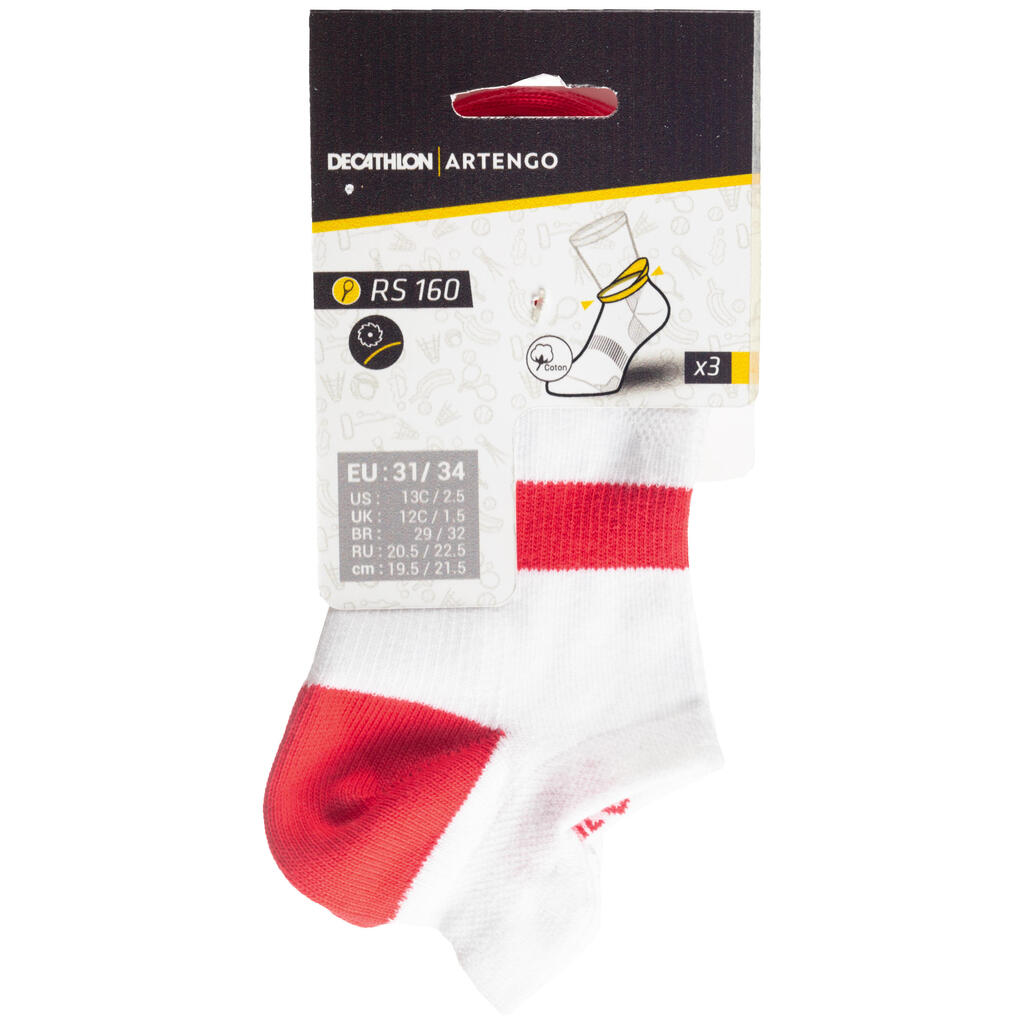 Kids' Low Tennis Socks Tri-Pack RS 160 - Pink/White/Navy