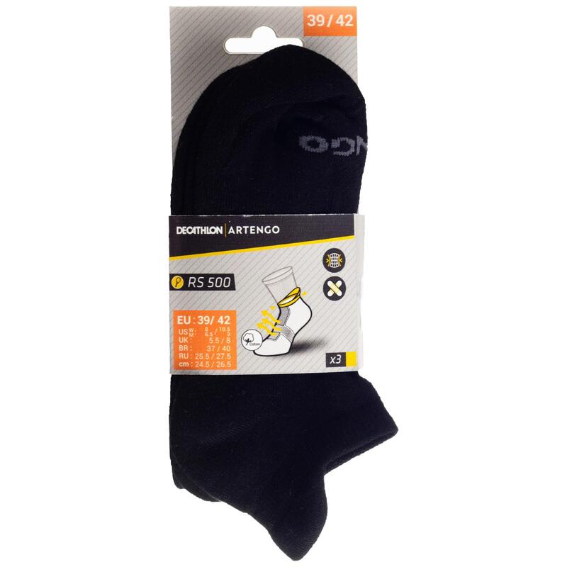 Calcetines cortos de tenis Pack de 3 Artengo RS 500 negro