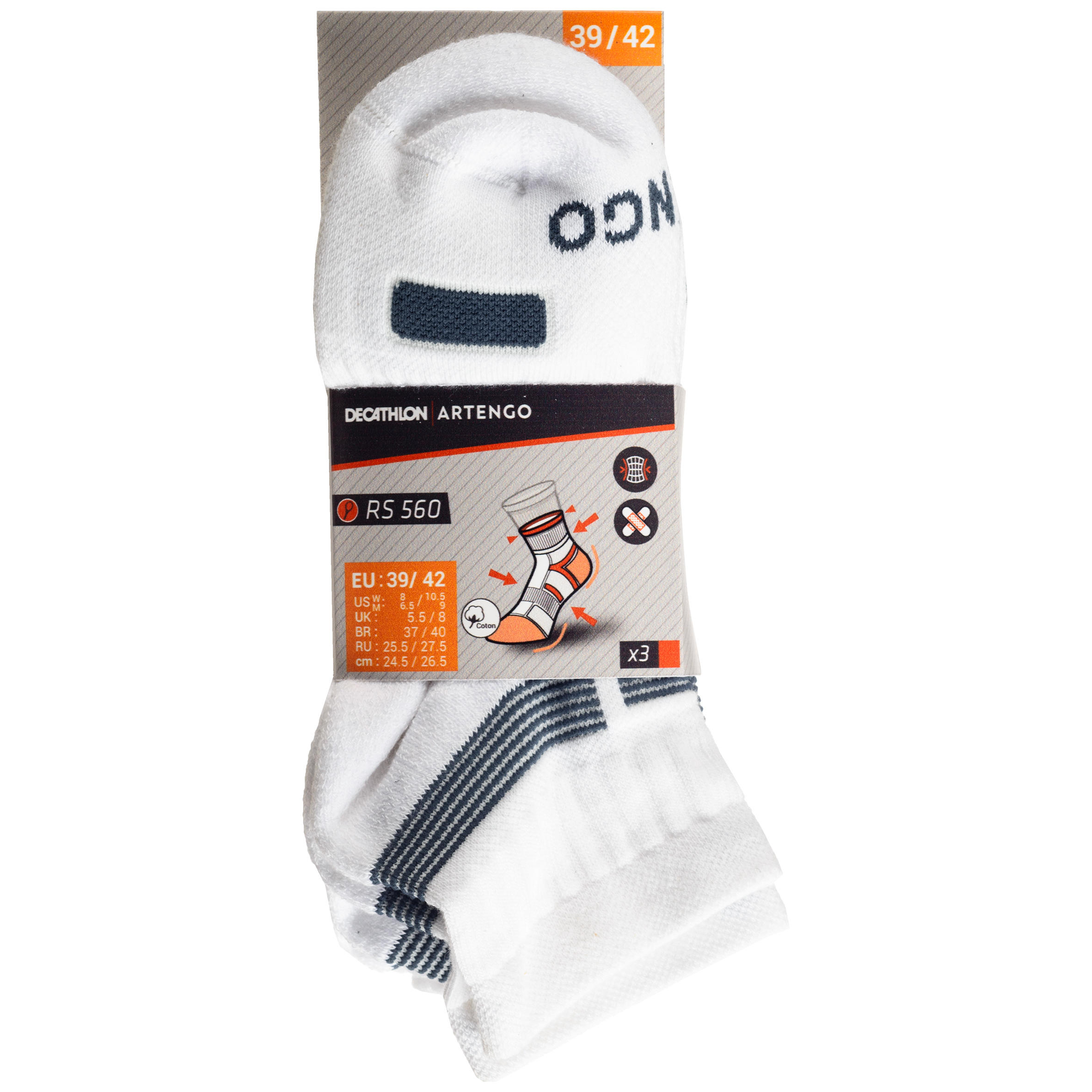 Calcetines media caña de tenis Pack de 3 Artengo RS 560 blanco gris 6/6
