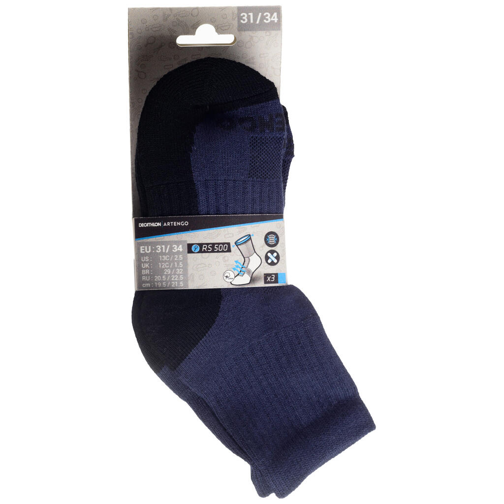 Kids' High Sports Socks RS 500 Tri-Pack - Black/Grey
