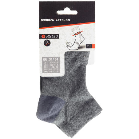 CHAUSSETTES TENNIS ENFANT MI-HAUTES ARTENGO RS 160 GRIS LOT DE 3