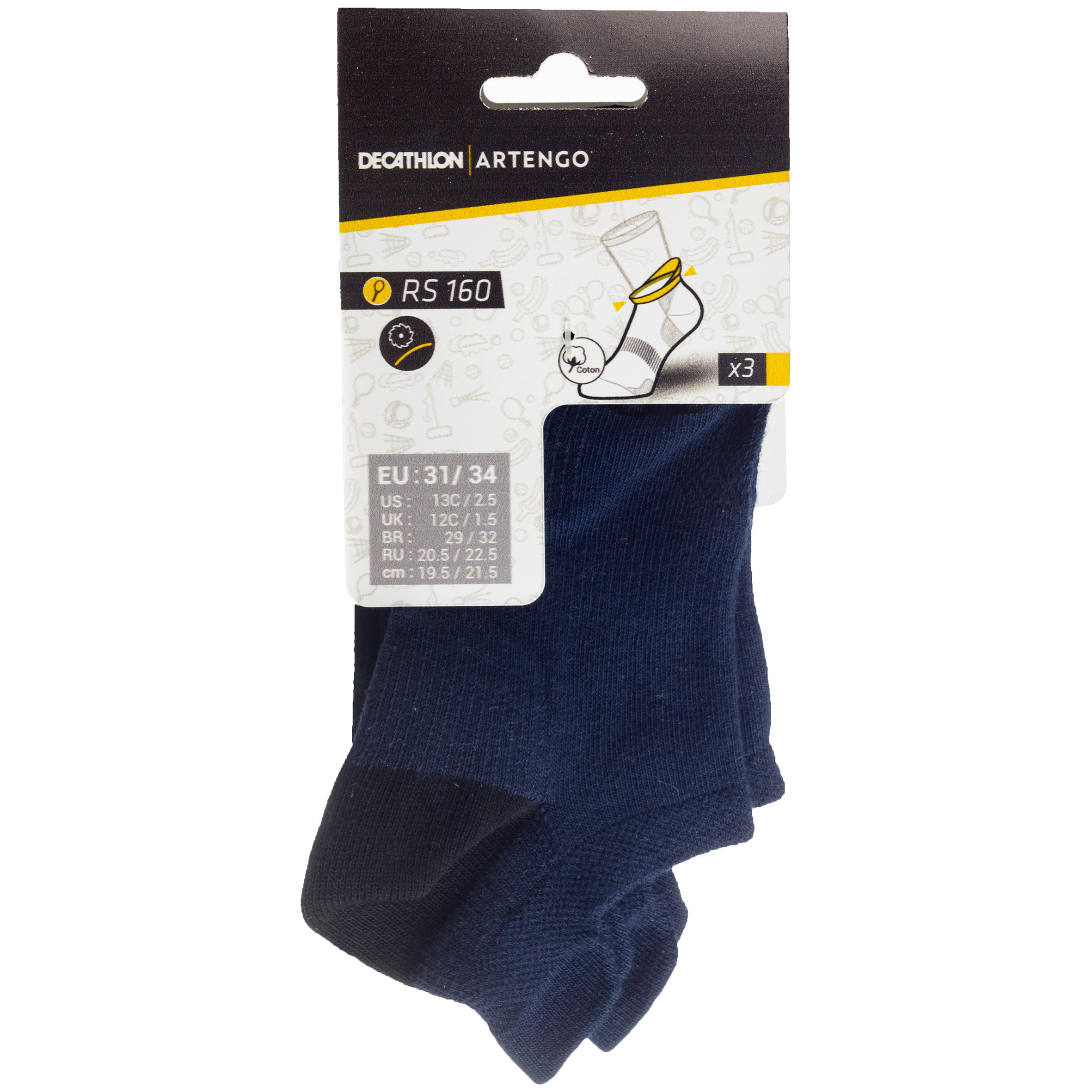 Lage tennissokken voor kinderen RS 160 marineblauw 3 paar 3/7