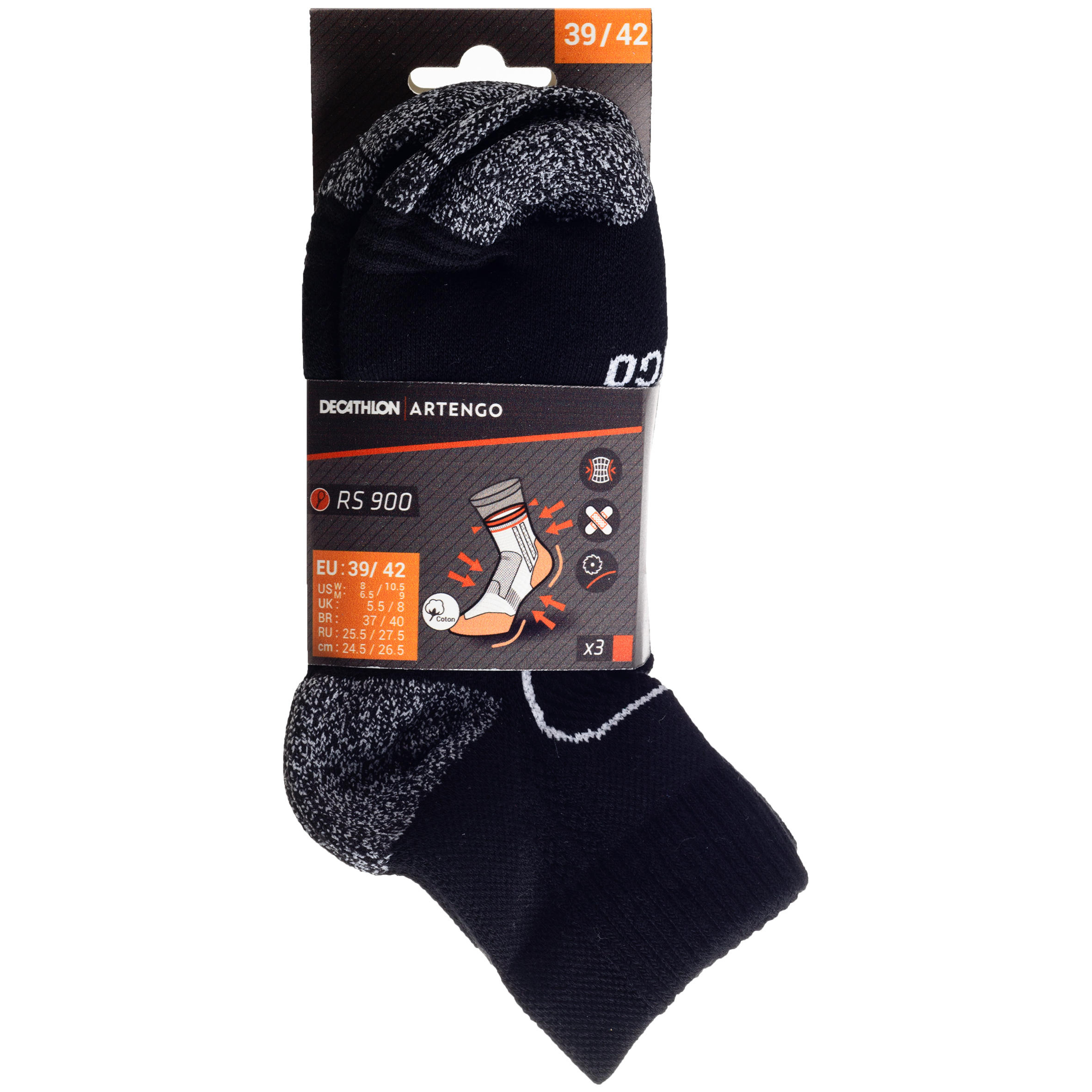 Calcetines media caña de tenis Pack de 3 Artengo RS 900 negro 6/6