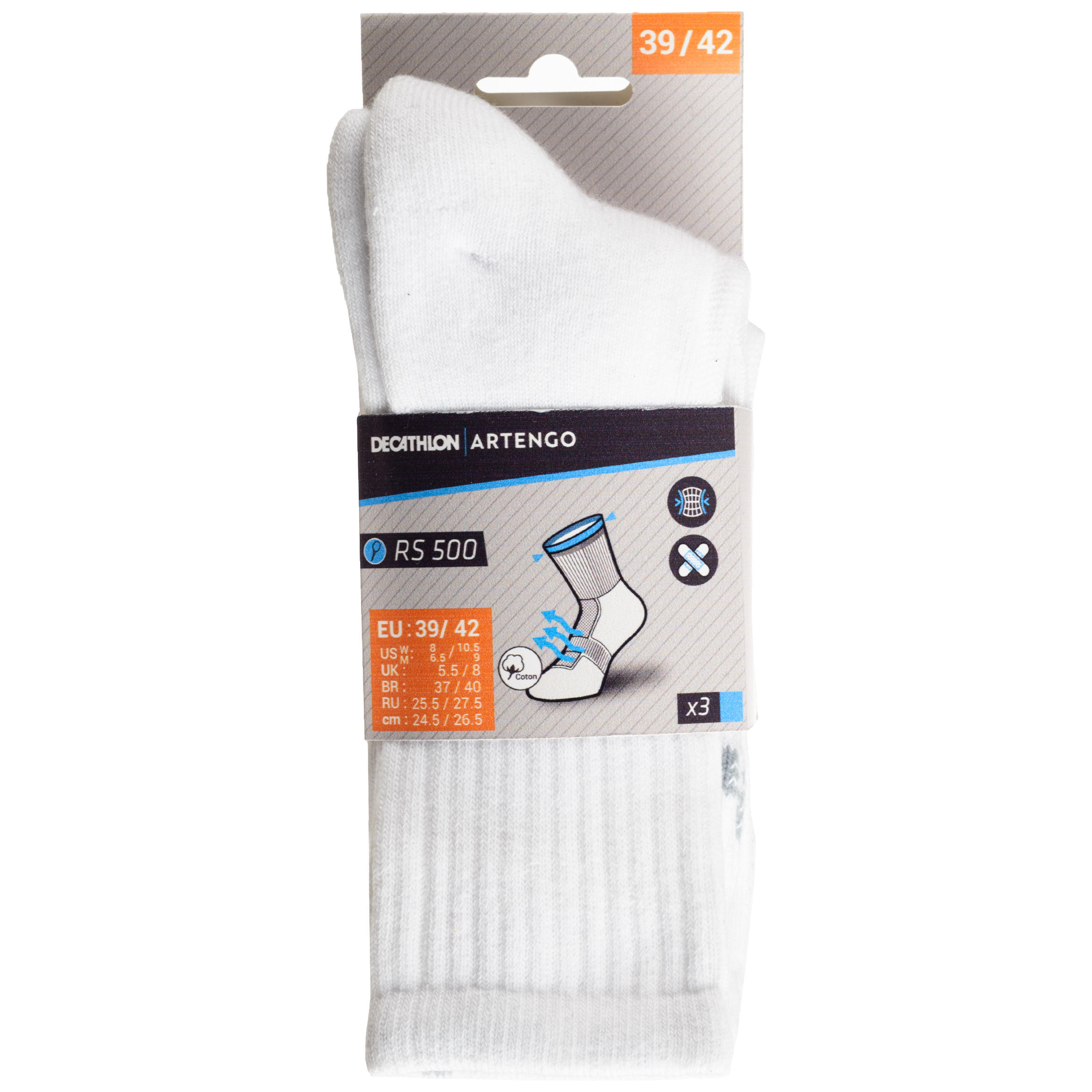 High Tennis Socks x3 - RS 500 White - ARTENGO