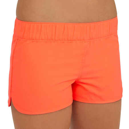 Kina Girls' Short Boardshorts with Elasticated Waistband - Neon Coral