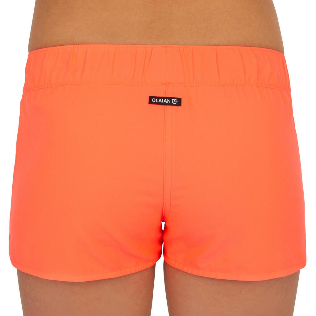 Boardshort fille court avec ceinture élastiquée KINA CORAIL FLUO