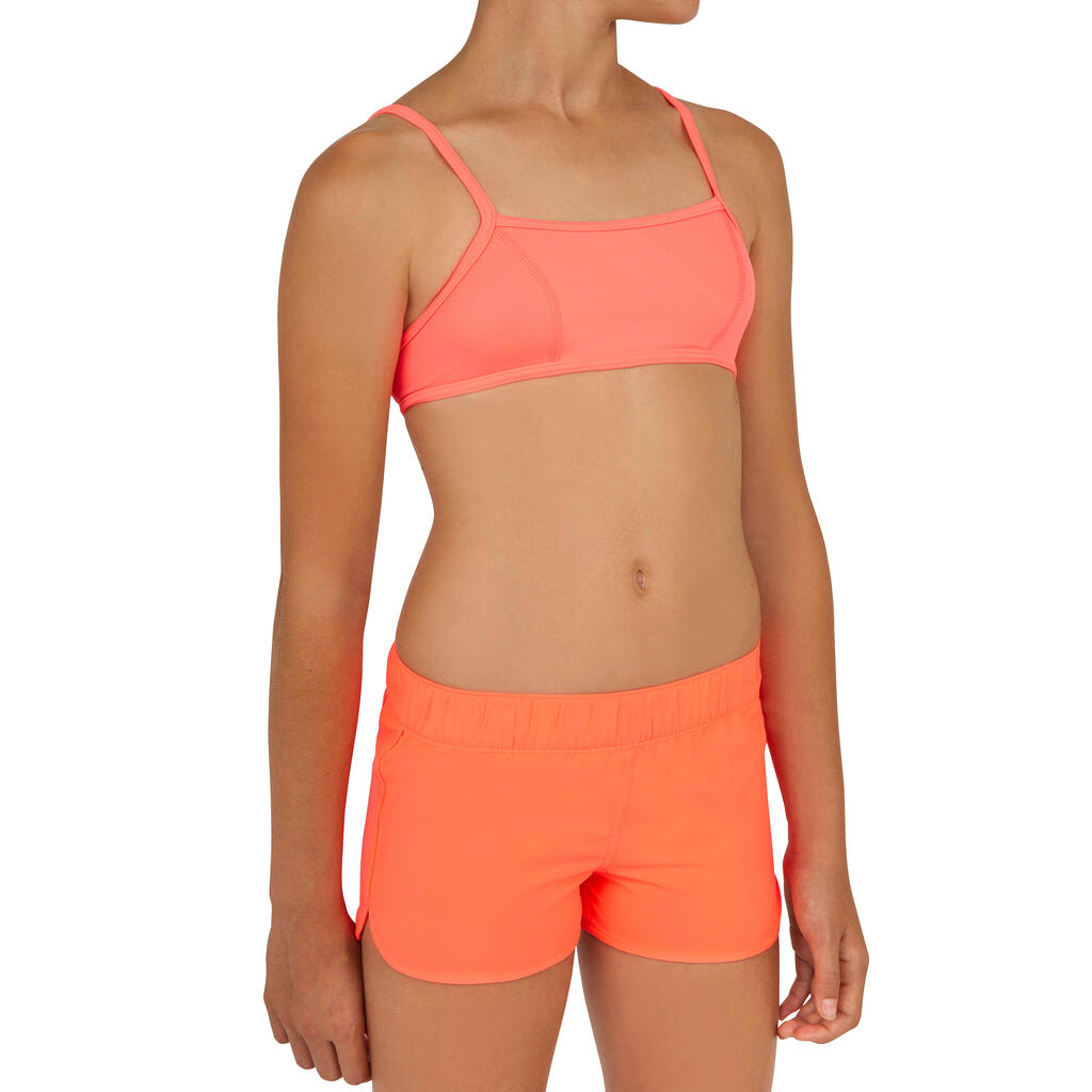 Boardshort fille court avec ceinture élastiquée KINA CORAIL FLUO