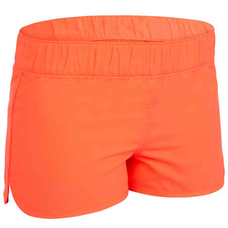 Kina Girls' Short Boardshorts with Elasticated Waistband - Neon Coral