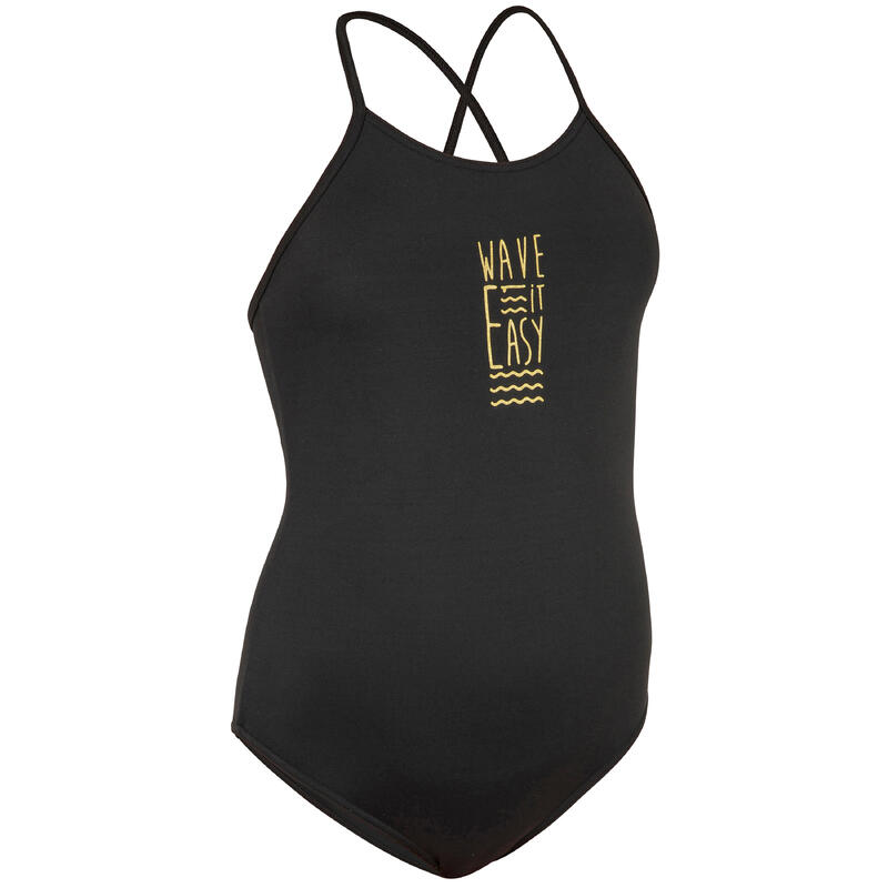 Maillot de bain 1 pièce de surf FILLE HANALEI WAVE IT EASY NOIR