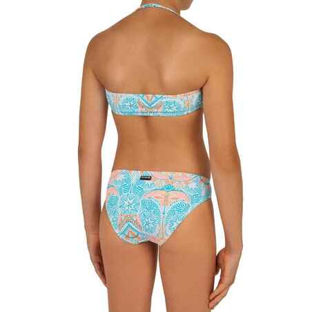 Girl’s two-piece surfing bandeau swimsuit.  LILOO MAORIA WHITE AND BLUE