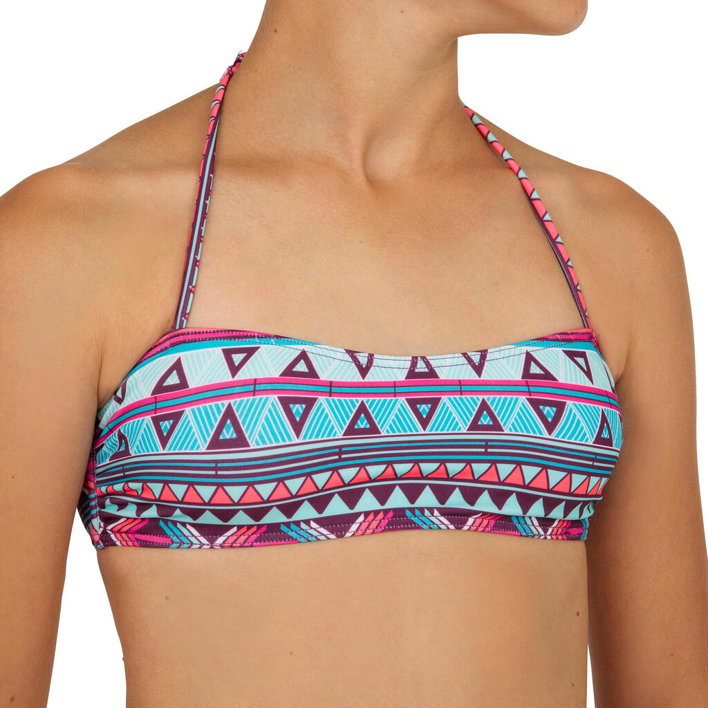 Maillot de bain 2 pièces fille de surf bandeau LILOO SAMOA TURQUOISE