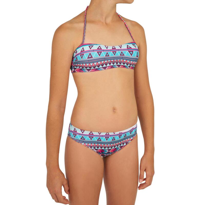 Maillot de bain 2 pièces fille de surf bandeau LILOO SAMOA TURQUOISE