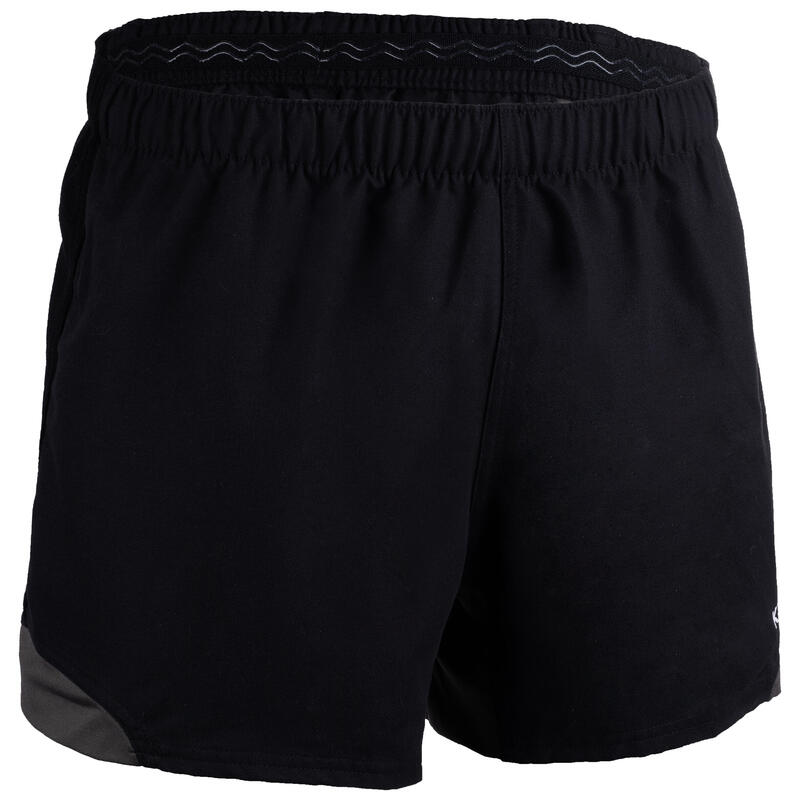 Pantalón corto rugby R900 adulto negro gris 