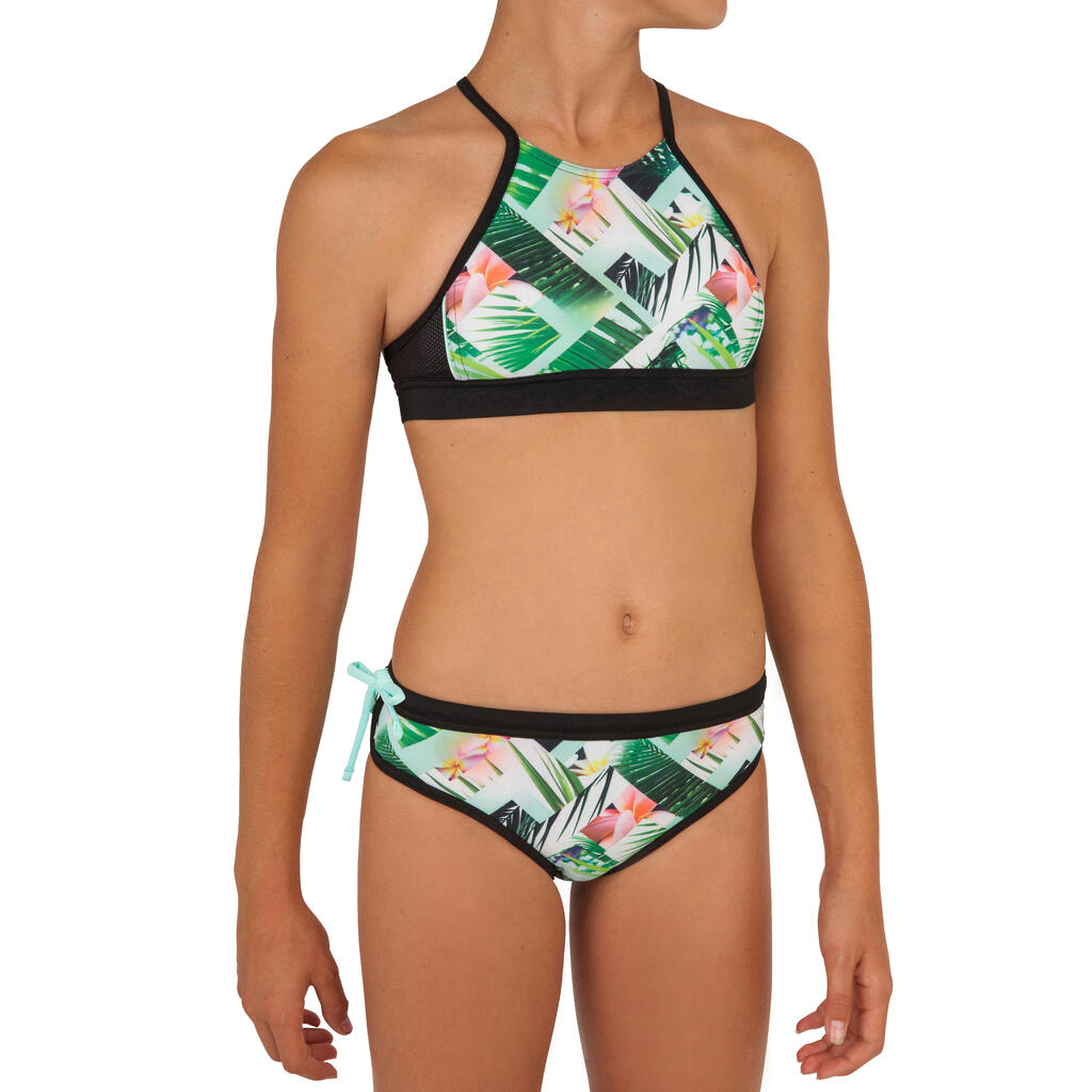 GIRL'S SURF SWIMSUIT CROP TOP BAHA 900 - GREEN