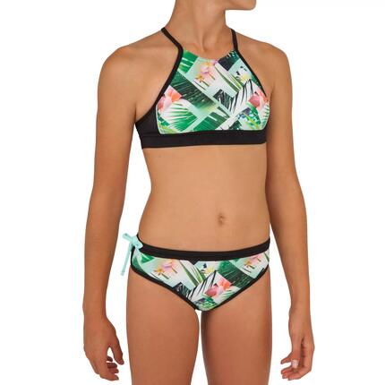 Haut de maillot de bain surf brassière fille - 900 Baha posy rose