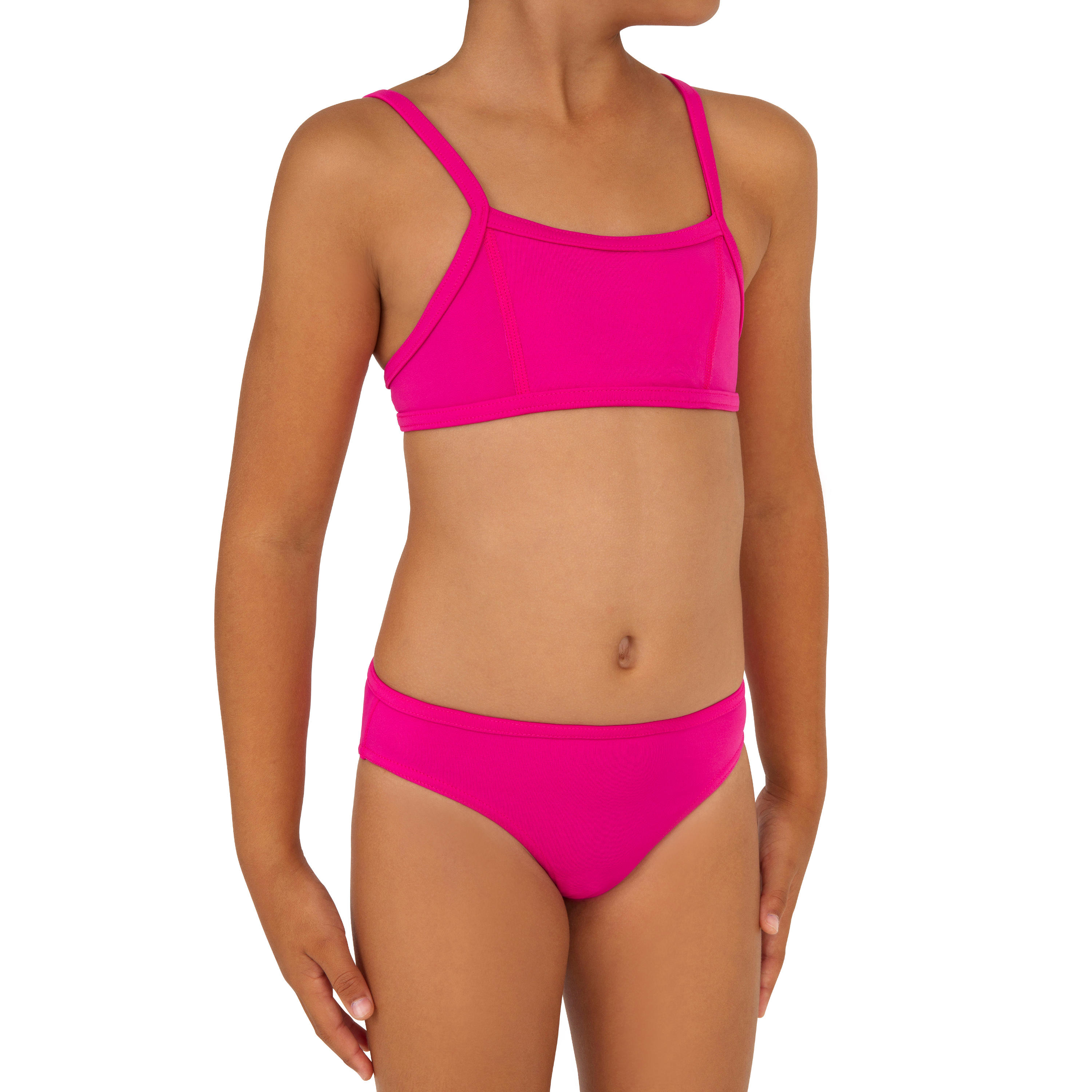 Girls' Two-Piece Crop Top Swimsuit - Bali Pink 1/8