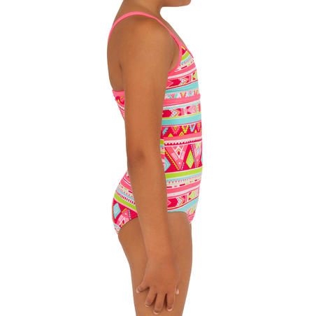 Дівчачий суцільний купальник Haloa Geo з перехресною спинкою - Рожевий