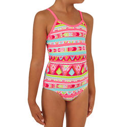 Haloa Girls' One-Piece Cross Back Swimsuit - Geo Pink