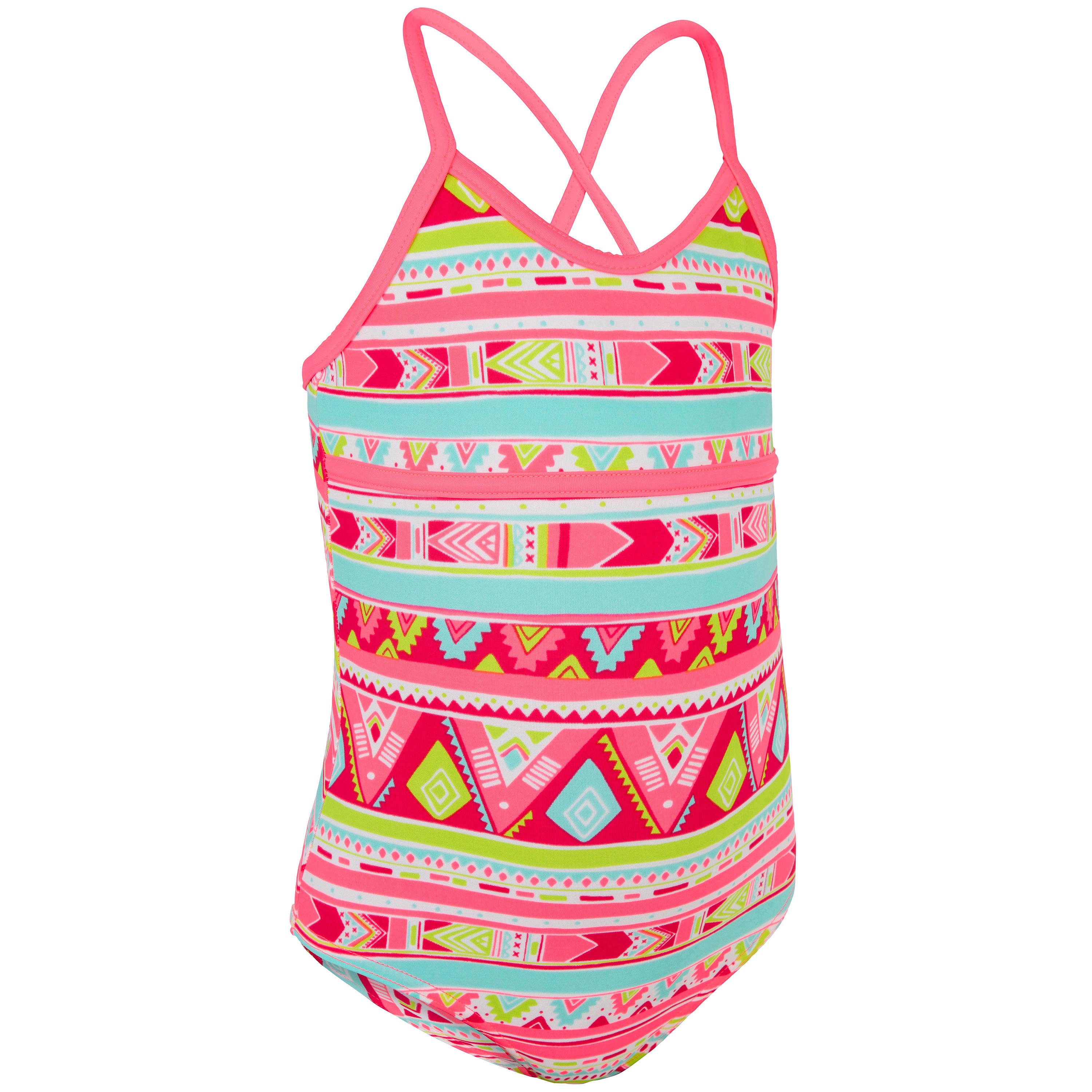 

Haloa Girls' One-Piece Cross Back Swimsuit - Geo Pink -  By OLAIAN | Decathlon