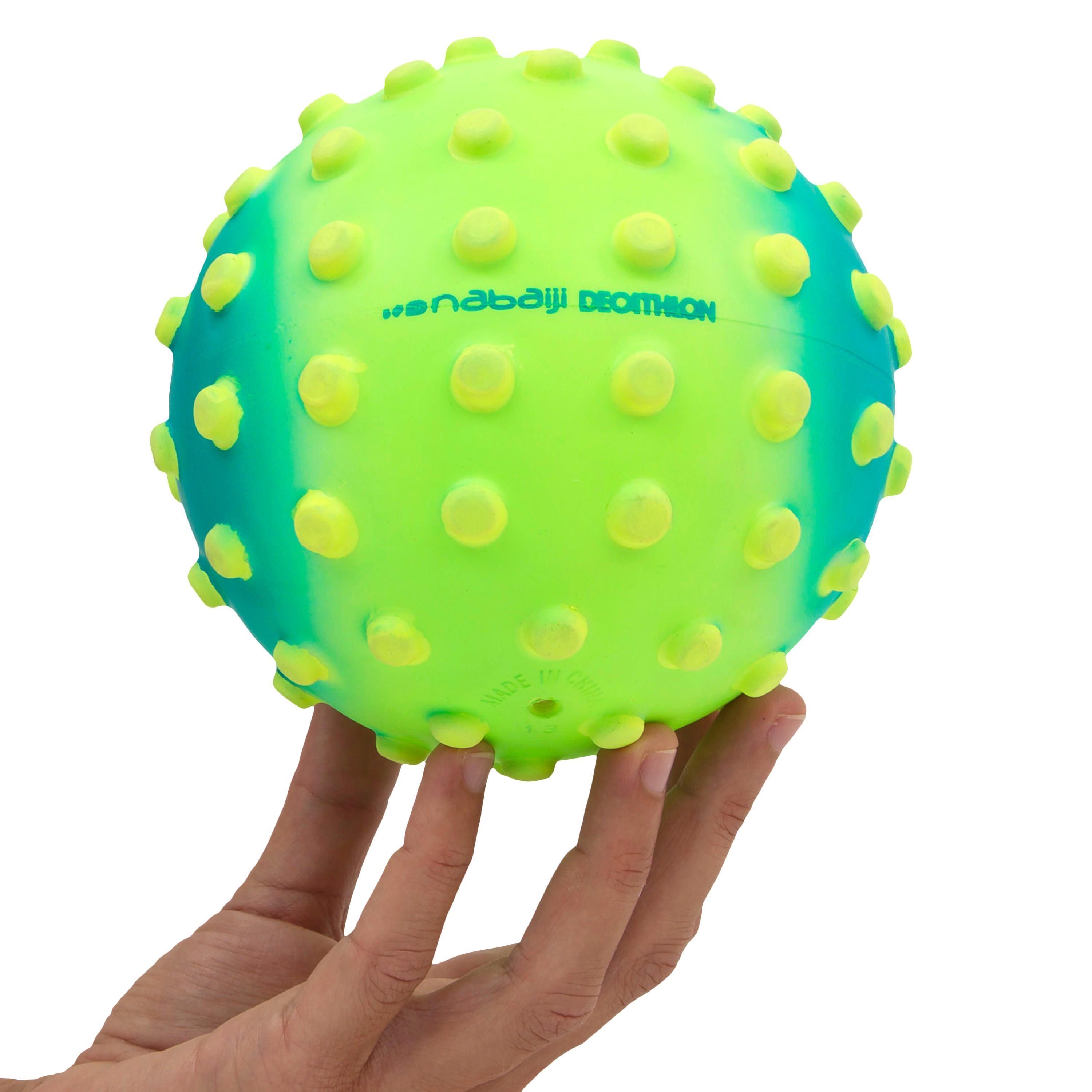 Green small learning to swim ball with yellow dots