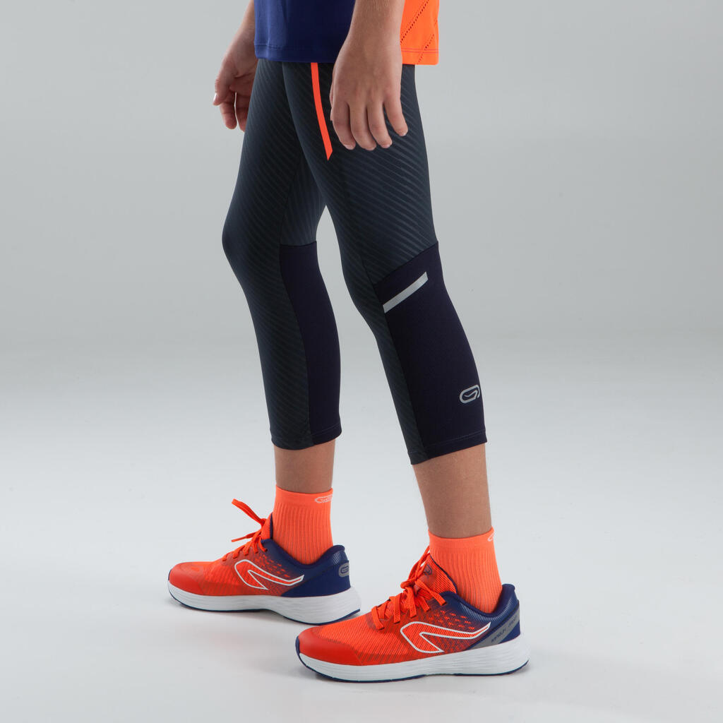 Laufhose 3/4 Tights Kiprun Kinder grau/rot