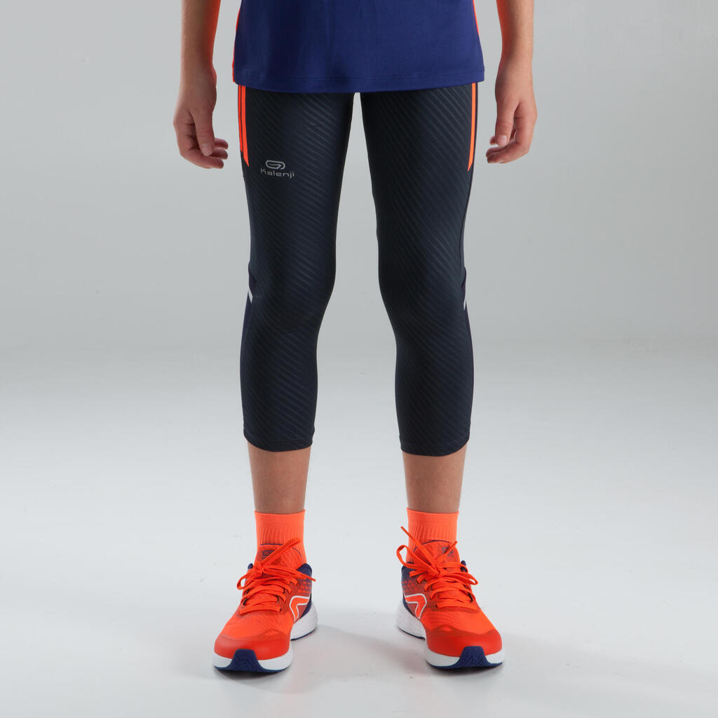 Laufhose 3/4 Tights Kiprun Kinder grau/rot