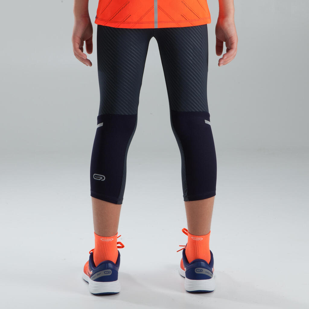 Laufhose 3/4 Tights Kiprun Kinder grau/rot