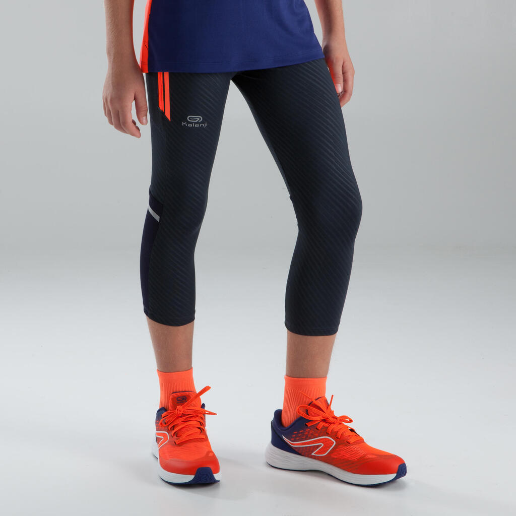 Laufhose 3/4 Tights Kiprun Kinder grau/rot