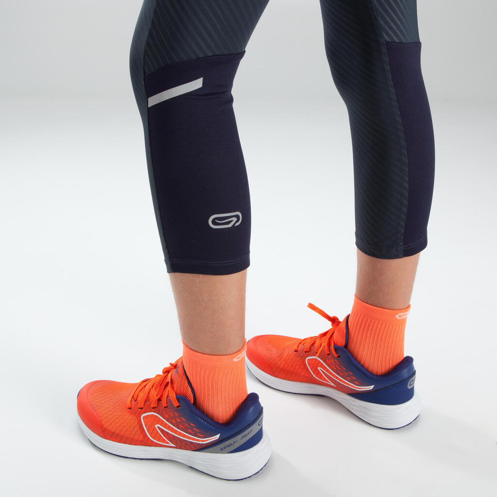 Laufhose 3/4 Tights Kiprun Kinder grau/rot
