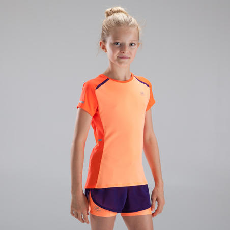 Дівчача легкоатлетична футболка Kiprun - Коралова/Червона