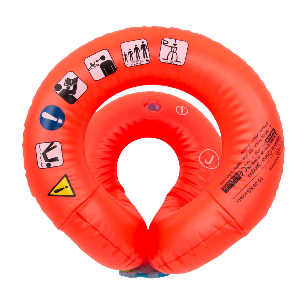 Detská plávacia vesta pre 18-30 kg nafukovacia oranžová 