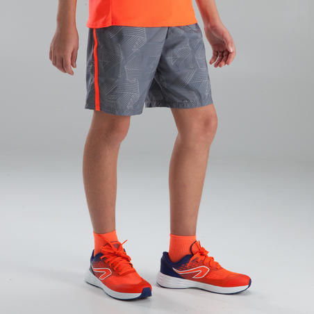 short baggy athlétisme enfant gris clair rouge fluo