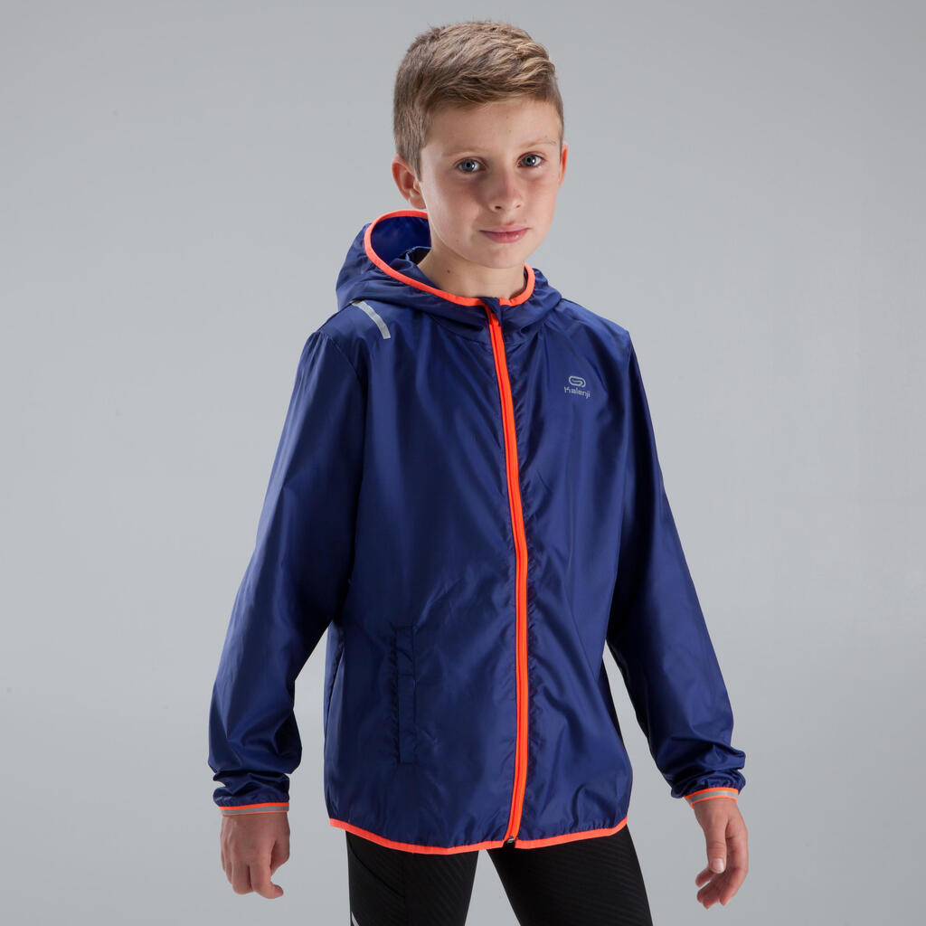 Lauf-Windjacke Leichtathletik Kinder orange/grau