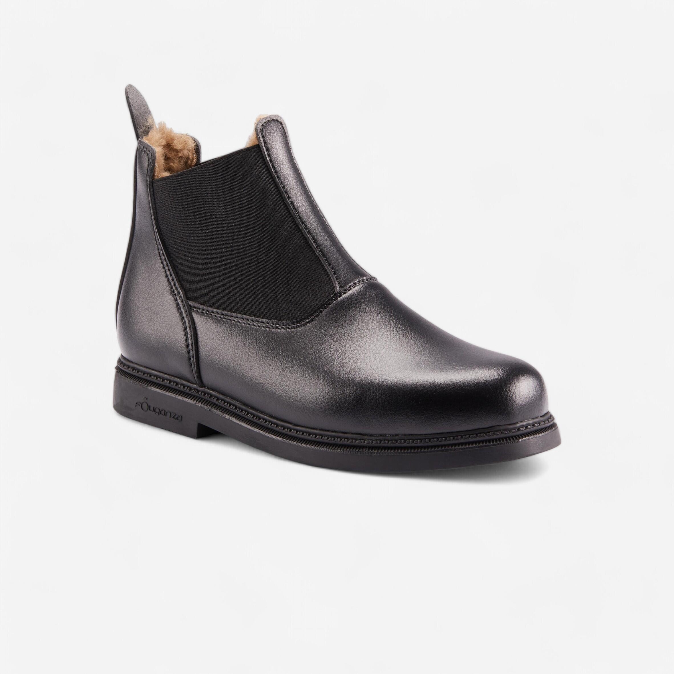 160 Warm Kids' Horse Riding Jodhpur Boots - Black - FOUGANZA