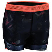 KRATKE HLAČE ZA KARDIO FITNESS 520 ŽENSKE TAMNOPLAVE S OTISKOM