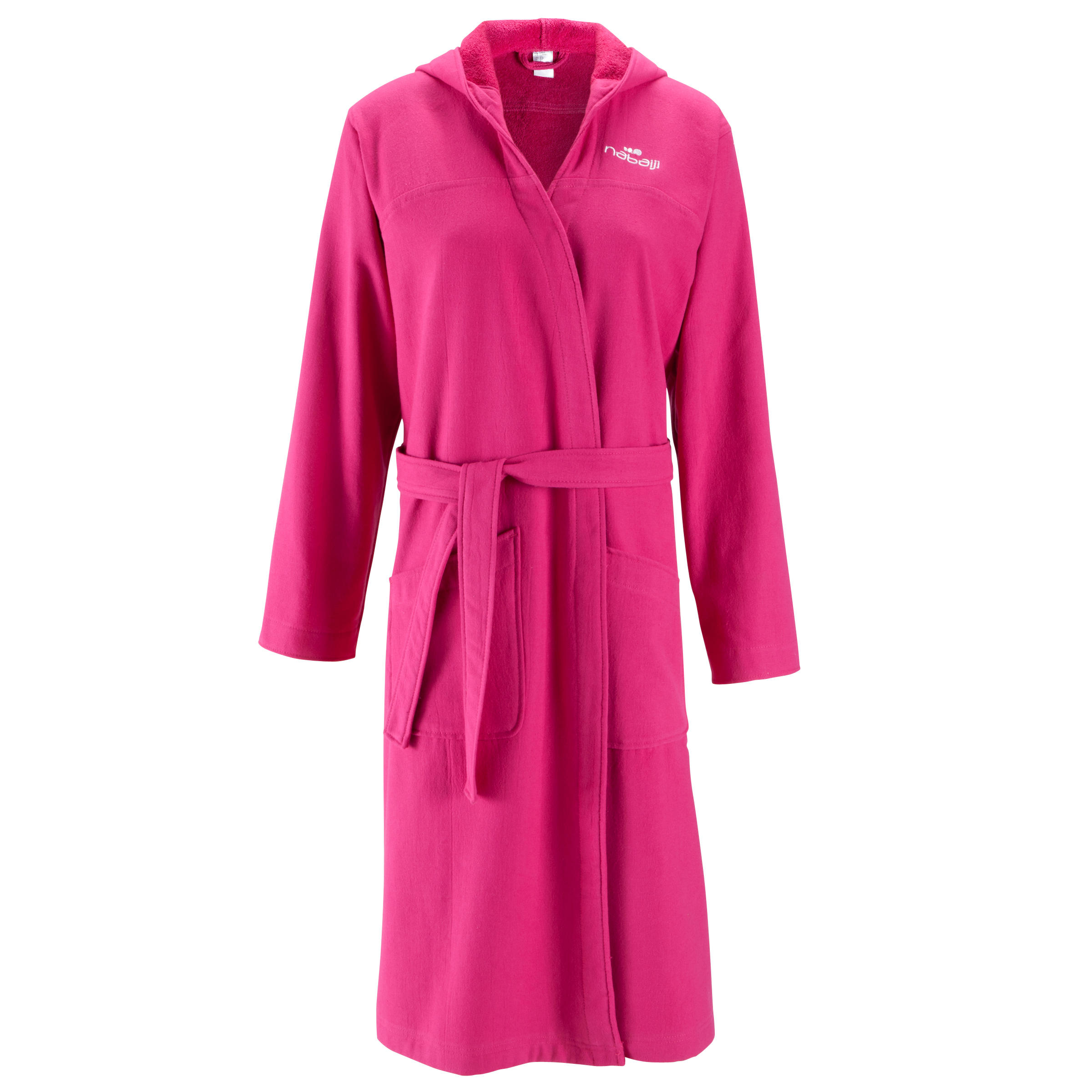 Women's lightweight cotton bathrobe with hood and belt - Pink 2/13