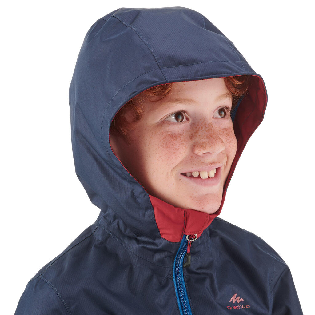 Kids’ Waterproof Hiking Jacket - MH500 Aged 7-15 - Blue and Red