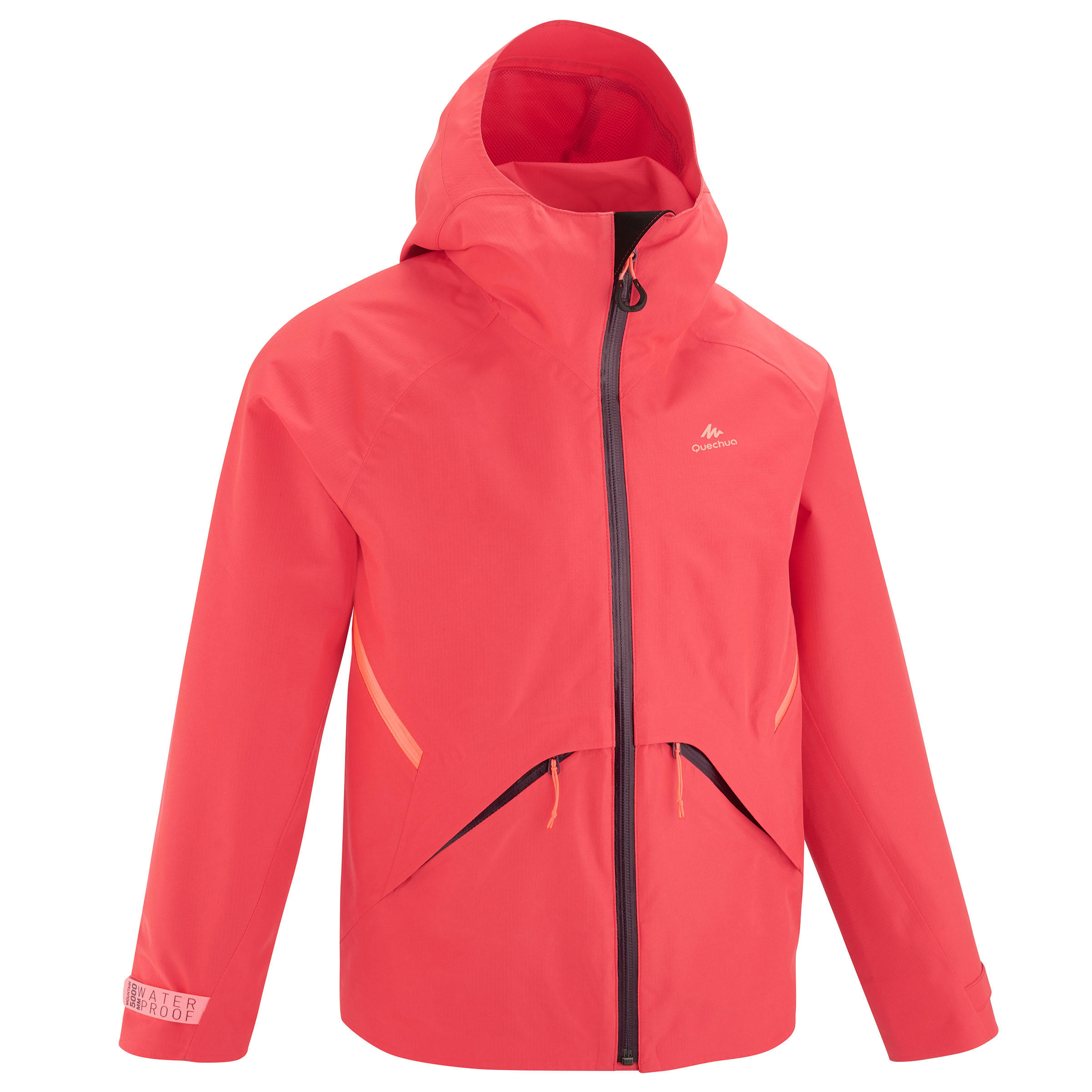 QUECHUA Kids’ Waterproof Hiking Jacket - MH900 - coral - Age 7-15 years