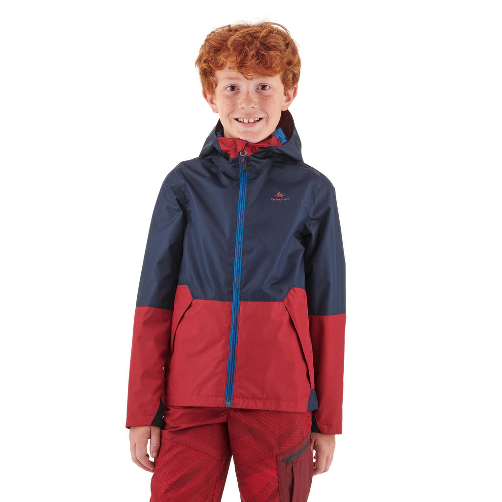 Kids’ Waterproof Hiking Jacket - MH500 Aged 7-15 - Blue and Red