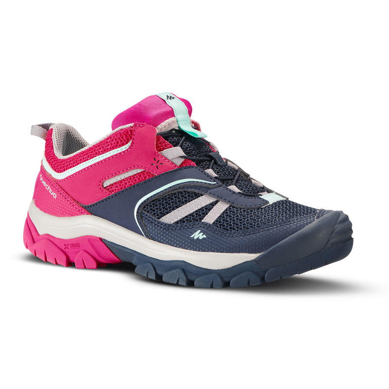 Chaussures de randonnée montagne basses lacet fille Crossrock bleues/rose 35-38