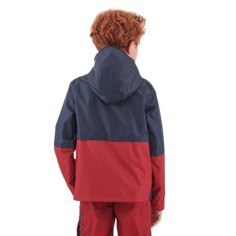 Veste imperméable de randonnée - MH500 bleue et rouge - enfant 7-15 ans