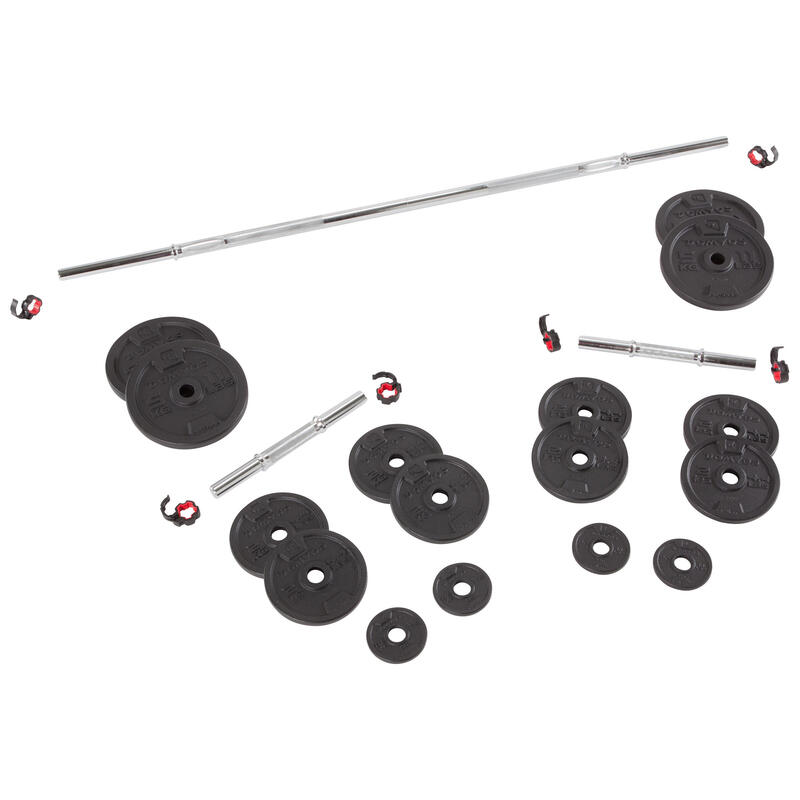 Kit de pesas y barras de musculación de 50 kg