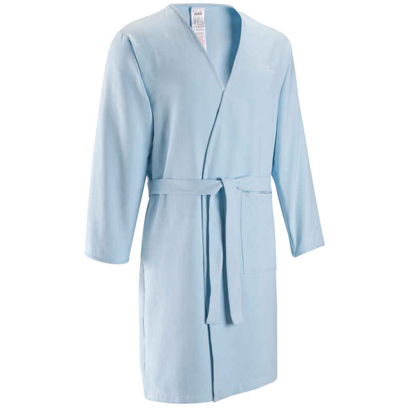 Adult Microfibre Pool Bathrobe with Pocket and Belt Light Blue