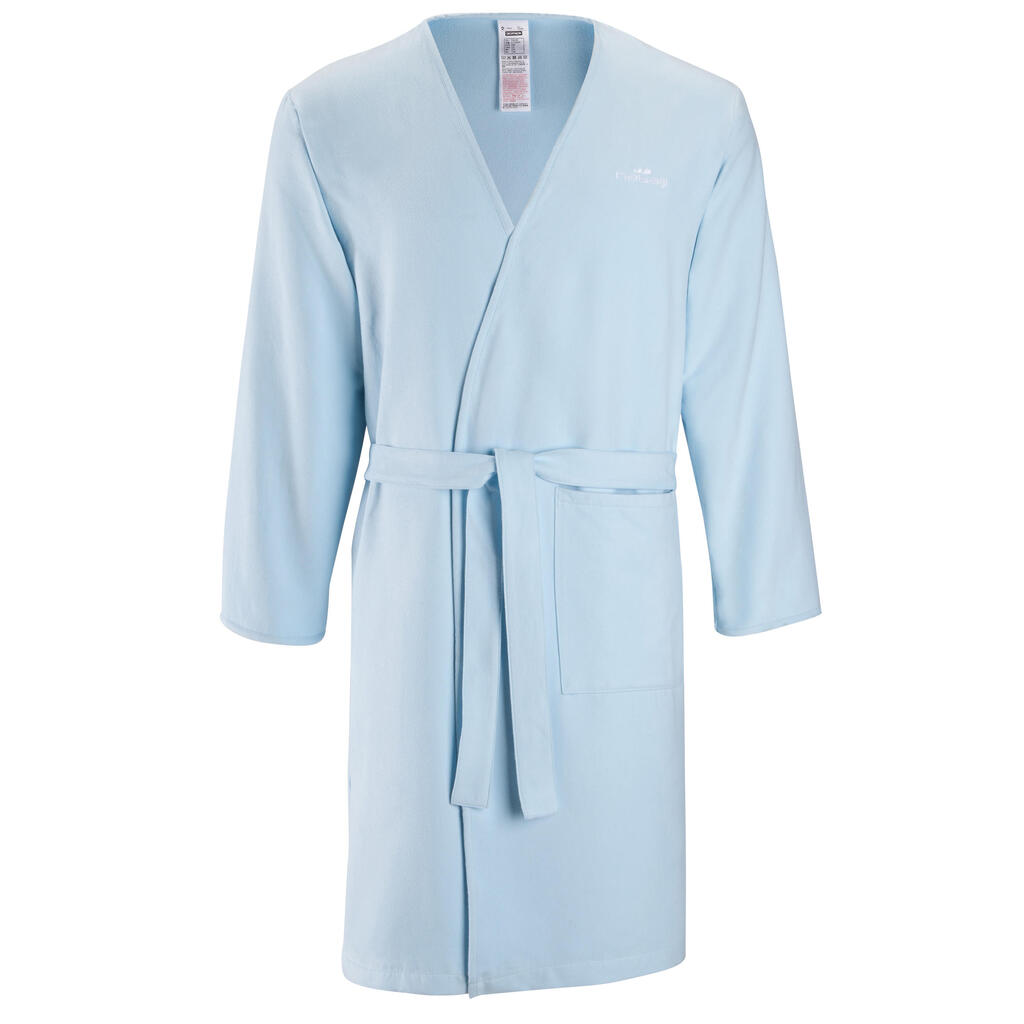 Adult Microfibre Pool Bathrobe with Pocket and Belt - Light Blue