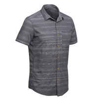 قميص قصير الأكمام للرجالTravel 100 - بخطوط بلون رمادي