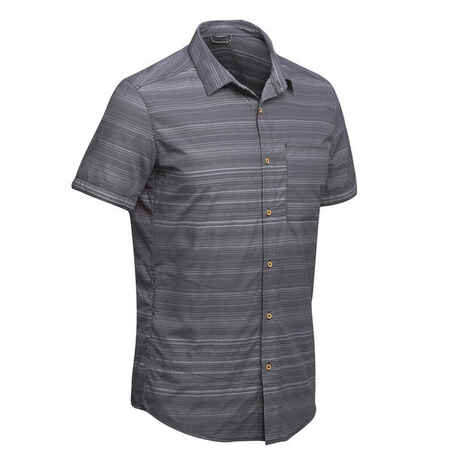 قميص قصير الأكمام للرجالTravel 100 - بخطوط بلون رمادي
